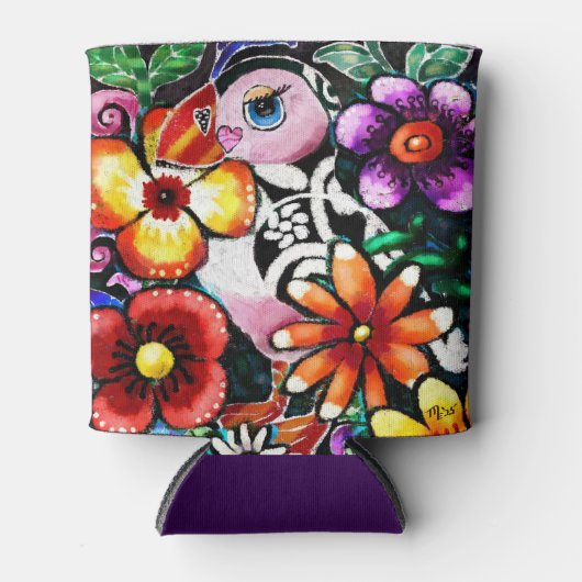 Whimsical Abstract Puffin Bird In Flowers Dosenkühler (Vorderseite)