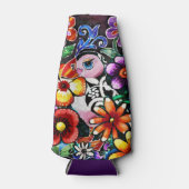 Whimsical Abstract Puffin Bird In Flowers Flaschenkühler (Vorderseite)