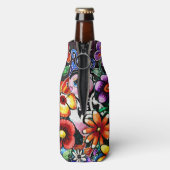 Whimsical Abstract Puffin Bird In Flowers Flaschenkühler (Flasche Rückseite)