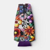 Whimsical Abstract Puffin Bird In Flowers Flaschenkühler (Rückseite)