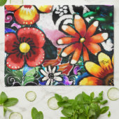 Whimsical Abstract Puffin Bird In Flowers Geschirrtuch (Gefaltet)