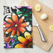 Whimsical Abstract Puffin Bird In Flowers Geschirrtuch (Viertel Falte)