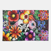 Whimsical Abstract Puffin Bird In Flowers Geschirrtuch (Horizontal)