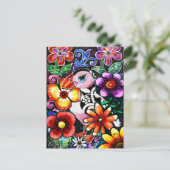 Whimsical Abstract Puffin Bird in Flowers Postkarte (Stehend Vorderseite)