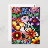 Whimsical Abstract Puffin Bird in Flowers Postkarte (Vorne/Hinten)