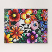 Whimsical Abstract Puffin Bird In Flowers Puzzle (Horizontal)