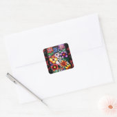 Whimsical Abstract Puffin Bird in Flowers Quadratischer Aufkleber (Umschlag)