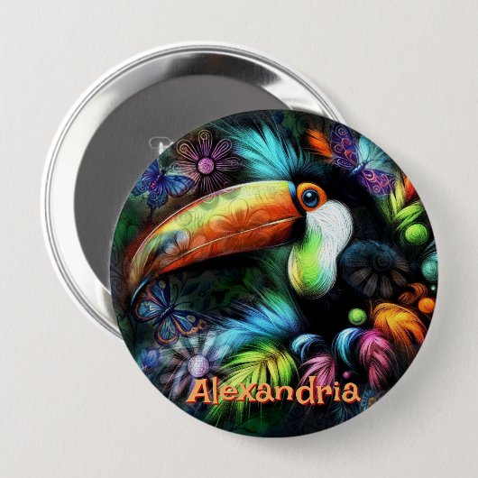 Whimsical Abstract Toucan Bird Personalized Button (Vorne & Hinten)