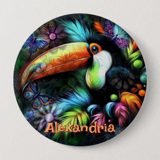 Whimsical Abstract Toucan Bird Personalized Button (Vorderseite)