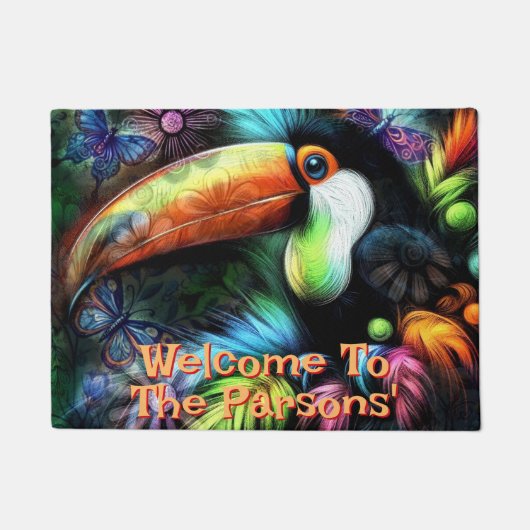 Whimsical Abstract Toucan Bird Personalized Fußmatte (Vorderseite)