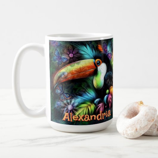 Whimsical Abstract Toucan Bird Personalized Kaffeetasse (Mit Donut)