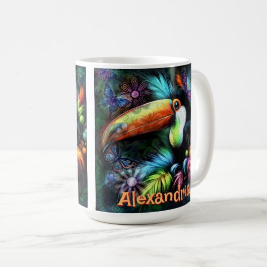 Whimsical Abstract Toucan Bird Personalized Kaffeetasse (VorderseiteRechts)