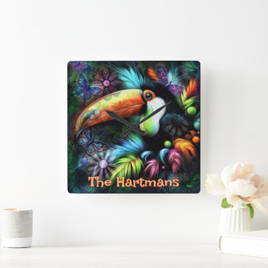 Whimsical Abstract Toucan Bird Personalized Quadratische Wanduhr (Zuhause)