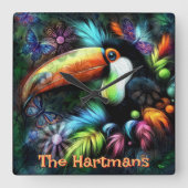 Whimsical Abstract Toucan Bird Personalized Quadratische Wanduhr (Vorderseite)