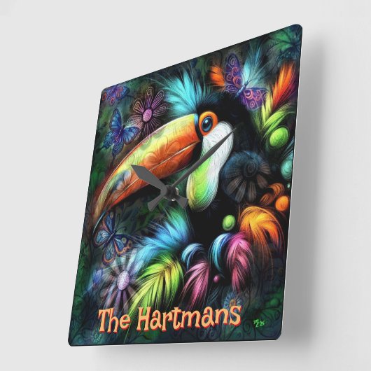 Whimsical Abstract Toucan Bird Personalized Quadratische Wanduhr (Winkel)