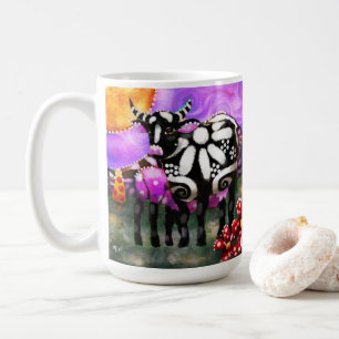 Whimsical Abstracte Mutter und Babykuh Funky-Farm Kaffeetasse