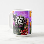 Whimsical Abstracte Mutter und Babykuh Funky-Farm Kaffeetasse (Vorderseite Links)