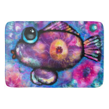 Whimsical Abstrakt Big Eye Fisch Lila Aquamarin Ro