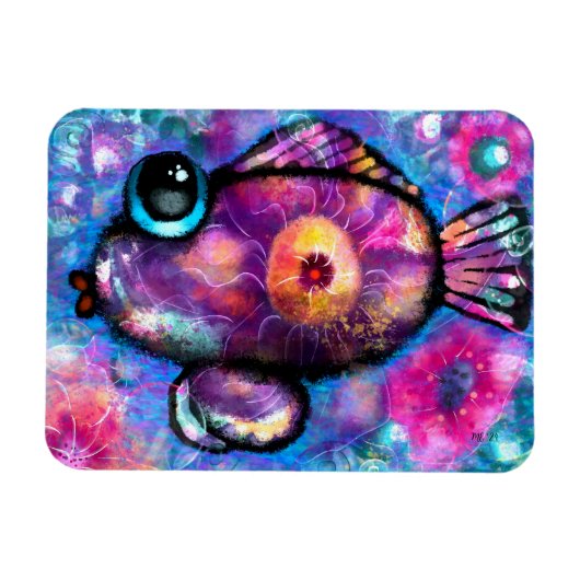 Whimsical Abstrakt Big Eye Fisch Lila Aquamarin Ro Magnet (Horizontal)