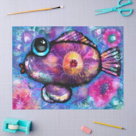 Whimsical Abstrakt Big Mit Augen Fish Floral Decou Seidenpapier (Basteln)