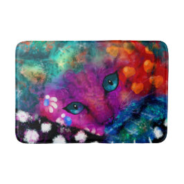 Whimsical Abstrakt Dreamy Kitty Cat Aquamarin Lila Badematte