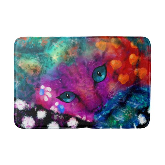 Whimsical Abstrakt Dreamy Kitty Cat Aquamarin Lila Badematte (Vorderseite)