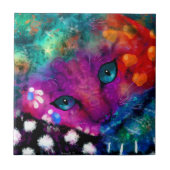 Whimsical Abstrakt Dreamy Kitty Cat Aquamarin Lila Fliese (Vorderseite)