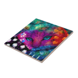 Whimsical Abstrakt Dreamy Kitty Cat Aquamarin Lila Fliese