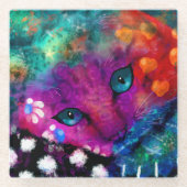 Whimsical Abstrakt Dreamy Kitty Cat Aquamarin Lila Glasuntersetzer (Vorderseite)