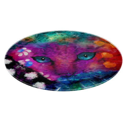 Whimsical Abstrakt Dreamy Kitty Cat Aquamarin Lila Schneidebrett (Ecke)