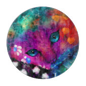 Whimsical Abstrakt Dreamy Kitty Cat Aquamarin Lila Schneidebrett (Vorderseite)