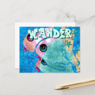 Whimsical Abstrakt Fish Trio Blue Personalisiert Postkarte