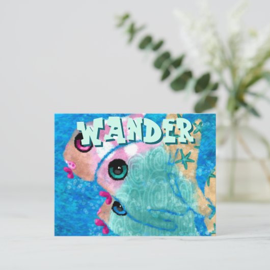 Whimsical Abstrakt Fish Trio Blue Personalisiert Postkarte (Stehend Vorderseite)