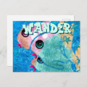 Whimsical Abstrakt Fish Trio Blue Personalisiert Postkarte (Vorne/Hinten)