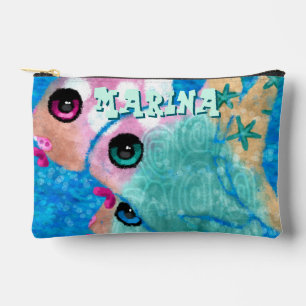 Whimsical Abstrakt Fish Trio Blue Personalisiert Zubehörtasche