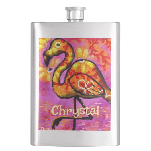 Whimsical Abstrakt Flamingo Bird Personalisiert Flachmann (Vorderseite)
