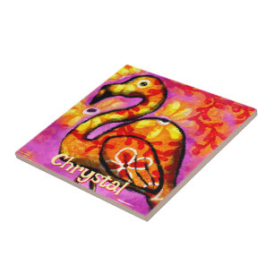 Whimsical Abstrakt Flamingo Bird Personalisiert Fliese