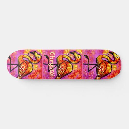 Whimsical Abstrakt Flamingo Bird Personalisiert Skateboard (Horizontal)