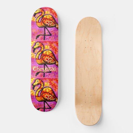 Whimsical Abstrakt Flamingo Bird Personalisiert Skateboard (Vorderseite)