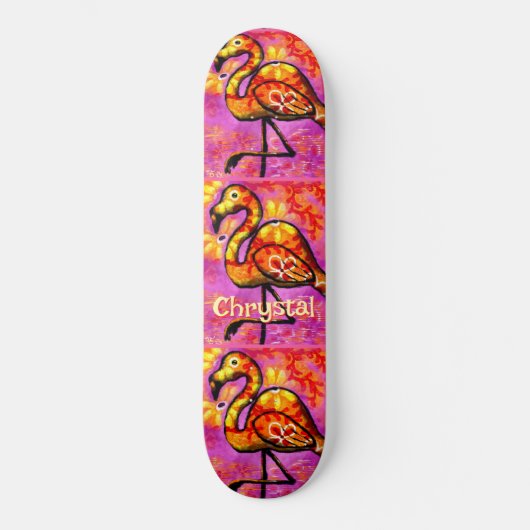 Whimsical Abstrakt Flamingo Bird Personalisiert Skateboard (Vorderseite)