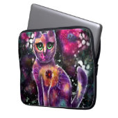 Whimsical Abstrakt floral Kitty Cat Black Pink Laptopschutzhülle (Vorderseite Links)