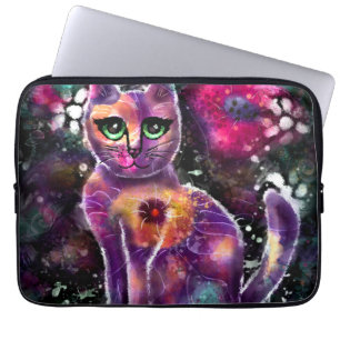 Whimsical Abstrakt floral Kitty Cat Black Pink Laptopschutzhülle