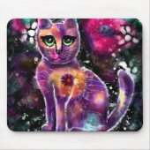 Whimsical Abstrakt floral Kitty Cat Black Pink Mousepad (Vorne)