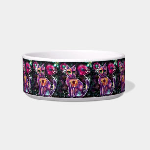 Whimsical Abstrakt floral Kitty Cat Black Pink Napf
