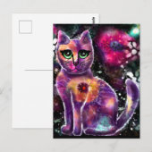 Whimsical Abstrakt floral Kitty Cat Black Pink Postkarte (Vorne/Hinten)