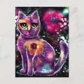 Whimsical Abstrakt floral Kitty Cat Black Pink Postkarte (Vorderseite)