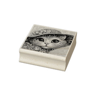 Whimsical Abstrakt Kitty Cat mit Hut Gummistempel
