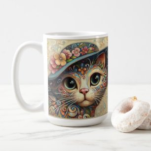 Whimsical Abstrakt Kitty Cat mit Hut Kaffeetasse