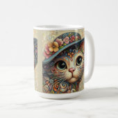 Whimsical Abstrakt Kitty Cat mit Hut Kaffeetasse (VorderseiteRechts)
