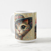 Whimsical Abstrakt Kitty Cat mit Hut Kaffeetasse (Vorderseite Links)